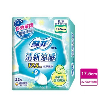 SOFY蘇菲清新涼感超薄護墊17.5小黃瓜微涼22片x4包(包裝隨機出貨)