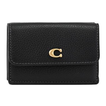 COACH C LOGO荔枝皮革三折扣式零錢短夾(黑)