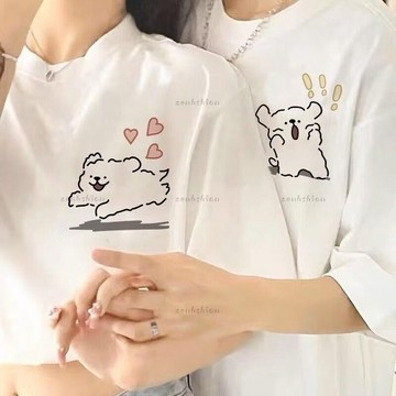 高品質✨韓版情侶裝 情侶衣 情侶短袖【兩件裝】洋氣高甜情侶裝夏季短袖ins學生寬鬆可愛T恤上衣 男生t恤 女生t恤