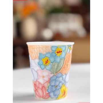 (免運)景德堆料手繪釉下彩拉線萬花品茗杯主人杯單杯個人杯茶具可樂杯