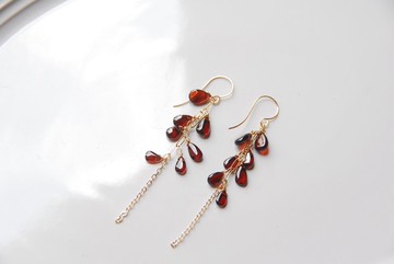 串串石榴石耳環 14KGF