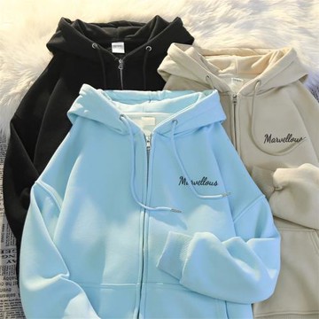 美式連帽衛衣女秋冬季2024新款加絨加厚oversize慵懶風寬松外套潮