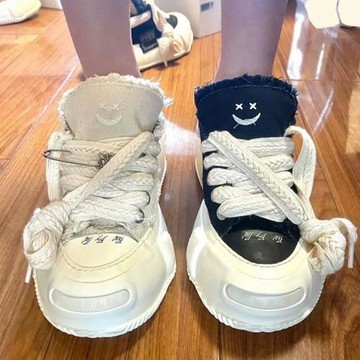 趙露思同款吳建豪隱藏款帆布鞋女棉花糖開口笑松糕厚底休閑板鞋男