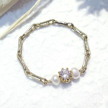 VIIART。名媛。Vintage複古金珍珠鋯石鑽戒指