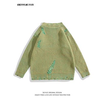 BOYUE帛躍破洞純色毛衣潮牌設計感街頭痞帥嘻哈bf情侶針織衫男女