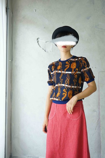 尋寶古著-復古巴洛克風格鎖鏈印花羅紋針織上衣