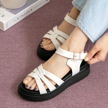 韓國 PINKELEPHANT - 好搭軟皮革厚底涼鞋(5cm)-白