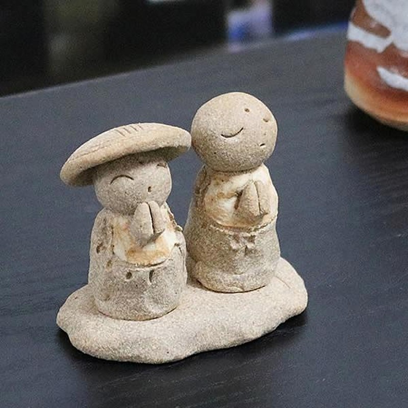 にっこりオブジェ 焼きもの お地蔵さん風 陶器製 笑顔の仏像