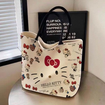 臺灣發貨>可愛hellokitty卡通帆布包時尚包女手提袋可愛通勤百搭單肩托特OZE