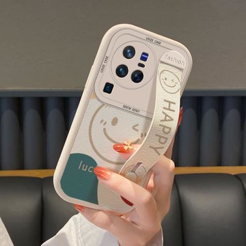 托諾腕帶 適用vivox80手機殼x80pro保護套vivo新款全包防摔曲屏por網紅潮牌vivix女高級感外殼支架莫蘭迪笑臉