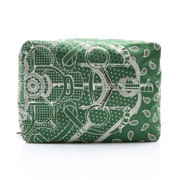 HERMES 愛馬仕 Eperon d Or Bandana Travelsilk PM 收納袋 綠色 絲綢 K刻 【二手名牌BRAND OFF】