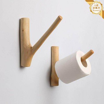 【免釘免打孔】紙巾架 捲紙架 掛鉤 壁掛架 廚房掛鉤 浴室置物架 實木樹枝創意設計 強力粘膠 廚房浴室通用