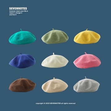 SEVENNOTES多巴胺甜妹畫家帽子文藝顯臉小夏季薄款透氣貝雷帽女生