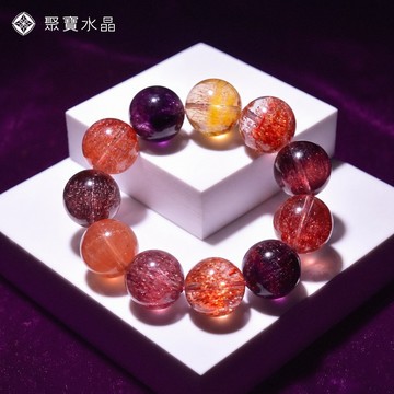 【傳家級金沙糖果彩超七手鍊20mm】水晶 手排 手鐲 吊墜 球 白水晶 項鍊 手串 戒指 直播 聚寶水晶