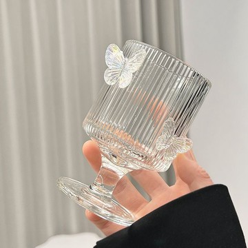 ins條紋高腳杯玻璃杯果汁甜品高顏值冰淇淋水杯家用網紅酒杯飲料 高級 優雅ins風 書 玻璃杯有蓋 水壺 ins 風學生