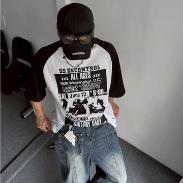 【20ss_select】韓國 撞色系美式印花寬鬆短T 五分袖 美式 休閒 韓系穿搭 短袖男 男生短袖 短T 夏天短袖