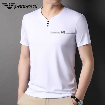 (免運)GABBANIE冰絲短袖t恤男夏季中年爸爸裝雞心V領速干打底衫半袖上衣