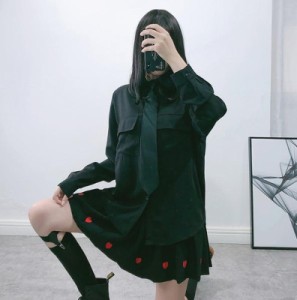 ゴスロリ 黒シャツ 黒ネクタイ 大きめポケット 病み可愛い モード系 黒コーデ 原宿系 10代 代 通販 Lineポイント最大1 0 Get Lineショッピング