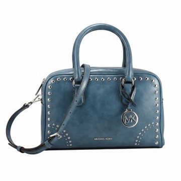 Michael Kors THOMPSON新款鉚釘造型仿古皮革手提/斜背/波士頓包35F5S7OS6Y(藍)