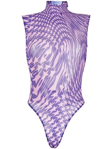 Mugler - star-print mesh bodysuit - women - Elastane/Polyamide/Cotton - 44 - Purple