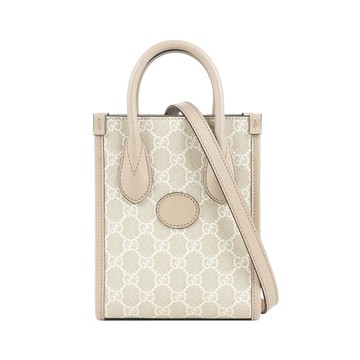 Gucci Interlocking G 迷你手提斜背托特包(燕麥色)
