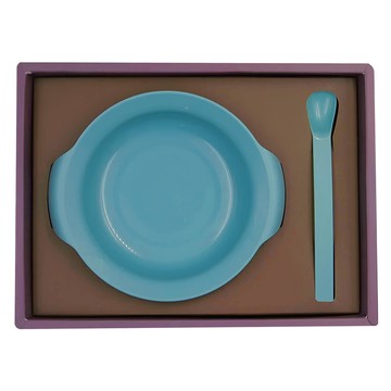 SIMPLA 玉米田 淺碗匙組 - 嬰幼兒專用 PLA環保可分解  淺藍色  淺碗 + 餵食匙  1組