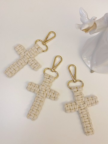 Macrame手工編織十字架 吊飾 鑰匙圈 掛飾