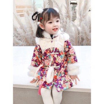寶寶周歲禮服女童秋冬款漢服兒童拜年服過年喜慶唐裝旗袍新年衣服