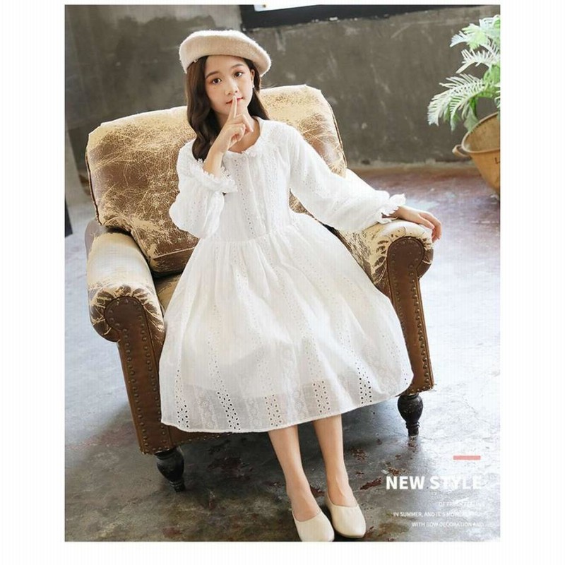 52%OFF!】 韓国子供服 キッズ 長袖レースワンピースアイボリー 100