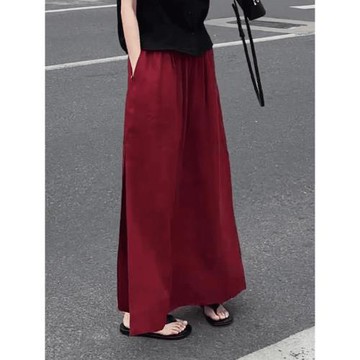 冬季新款法式氣質紅色直筒半身裙大碼胖妹妹高腰顯瘦側開叉A字裙