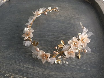 手工新娘飾品 甜蜜的花季 珍珠紗花 花冠