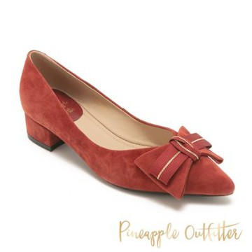 Pineapple Outfitter-復古女伶雙層結尖頭低跟鞋 PEGGY-2-絨酒紅