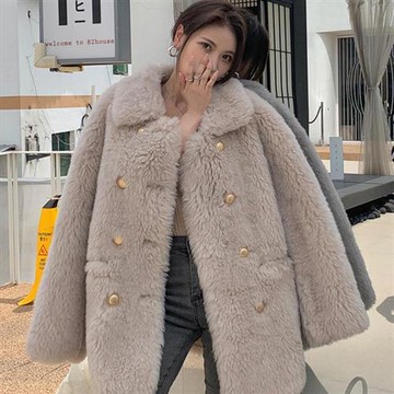【巴黎精品】現貨+預購 羊羔毛外套皮衣夾克-羊剪絨顆粒大衣皮毛一體中長年輕款女外套2色a1it55