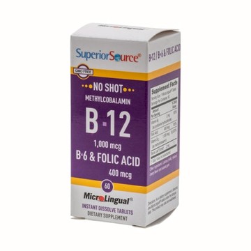 No Shot Methylcobalamin B-12 with B-6 & Folic Acid 60 Tabs by Superior Source