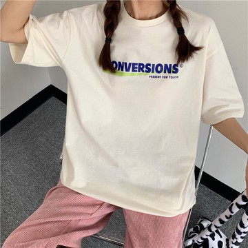 正肩短袖t恤女新款夏寬松體恤ins潮原宿風半袖顯瘦上衣服