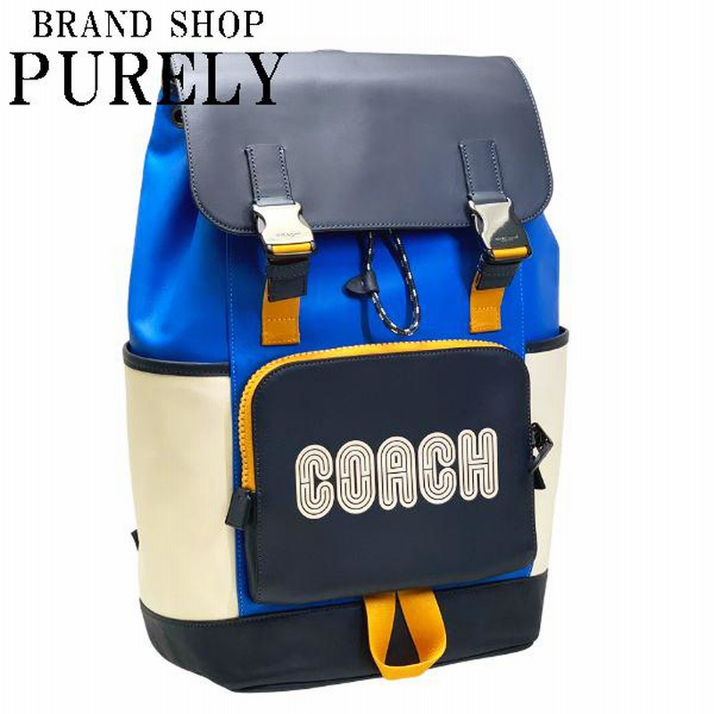 極美品?COACH リュック ウィズ カラーブロック レザー ネイビー