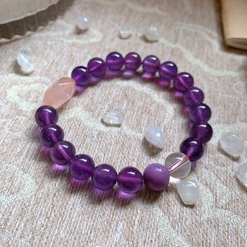 遇見極光。天然紫水晶 粉水晶 白水晶 紫云母手鏈