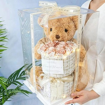 ❀【花中世界】❀永生玫瑰花束小熊玩偶生日禮物女生送閨蜜男生朋友七夕情人節禮物