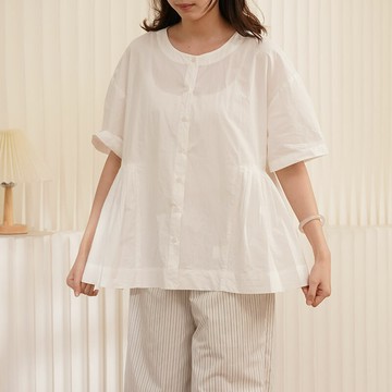 捏褶純色圓領襯衣101206C