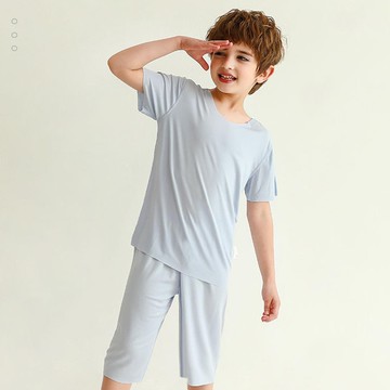 MAMDADKIDS - 素色短袖套裝/家居服-淺藍色