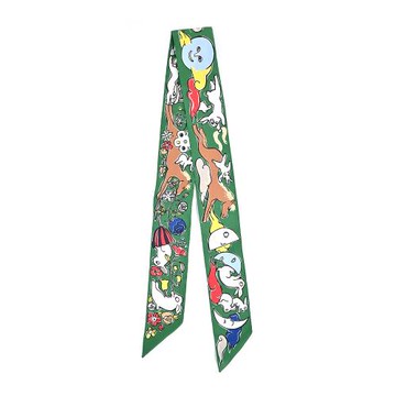 Hermes 愛馬仕 Mille et Un Lapins Twilly絲巾(祖母綠/黃/紅)