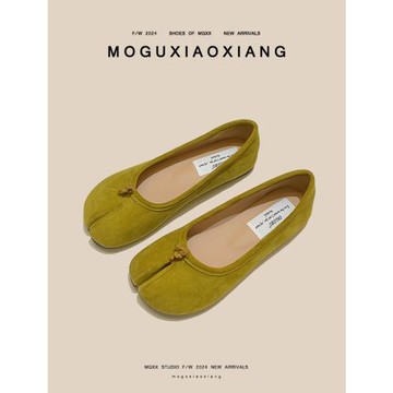 【MOGU小象】2024新款分趾圓頭淺口軟底豆豆鞋懶人復古平底單鞋女