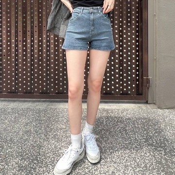 La Belleza韓版百搭高腰復古臀部雙條車線顯瘦牛仔短褲M~XL