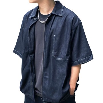 BOHRHOO Zipper Demin Shirt 短袖牛仔襯衫外套  L  單寧