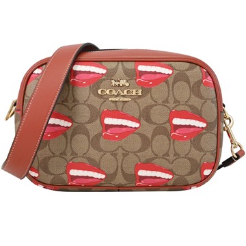 COACH CQ034 JAMIE 藝術家聯名款印花斜背相機包.駝色