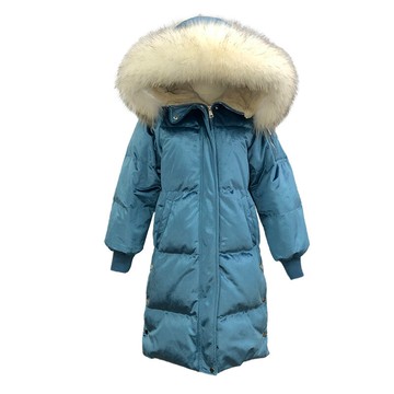 羽絨夾克連帽外套-貉子毛領長款寬鬆金絲絨女外套3色73wc36【獨家進口】【米蘭精品】