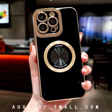 韓風電鍍高級感金邊磁吸15promax新款適用蘋果14pro手機殼iphone13全包套11por帶鏡頭膜12高端16plus黑色潮女