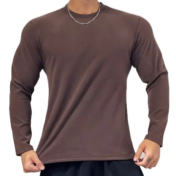 男士運動休閒長袖T恤 德絨材質 跑步鍛鍊健身 素色光板 雙面德絨長袖 健身長袖上衣