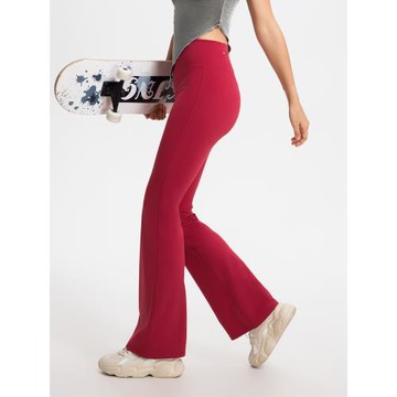 花色折扣2544歐美高腰提臀加絨保暖微喇瑜伽褲外穿運動健身喇叭褲