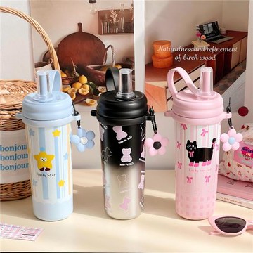 吸管保溫杯女生便攜高顏值新款2025帶背帶大容量水杯可愛兒童杯子